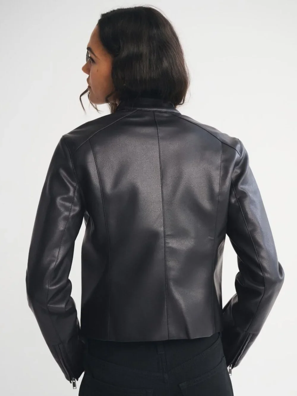 slim vegan leather mockneck jacket - Picture 7 of 14